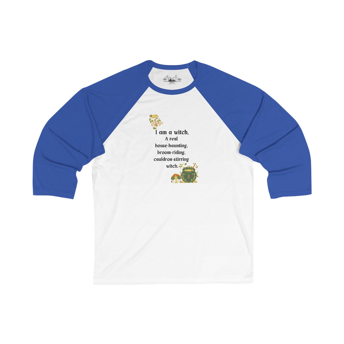 The Real Witch Cauldron & Broom 3/4 Sleeve Baseball Tee