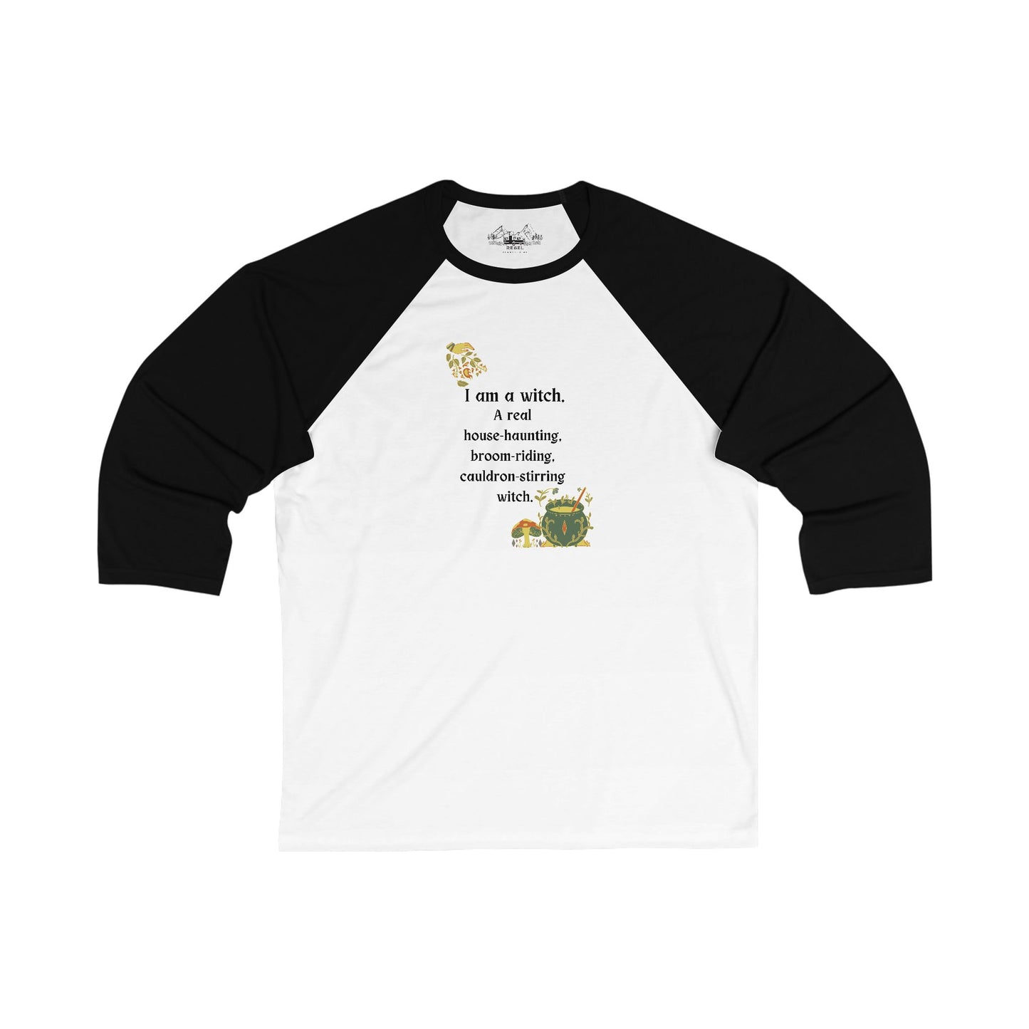 The Real Witch Cauldron & Broom 3/4 Sleeve Baseball Tee