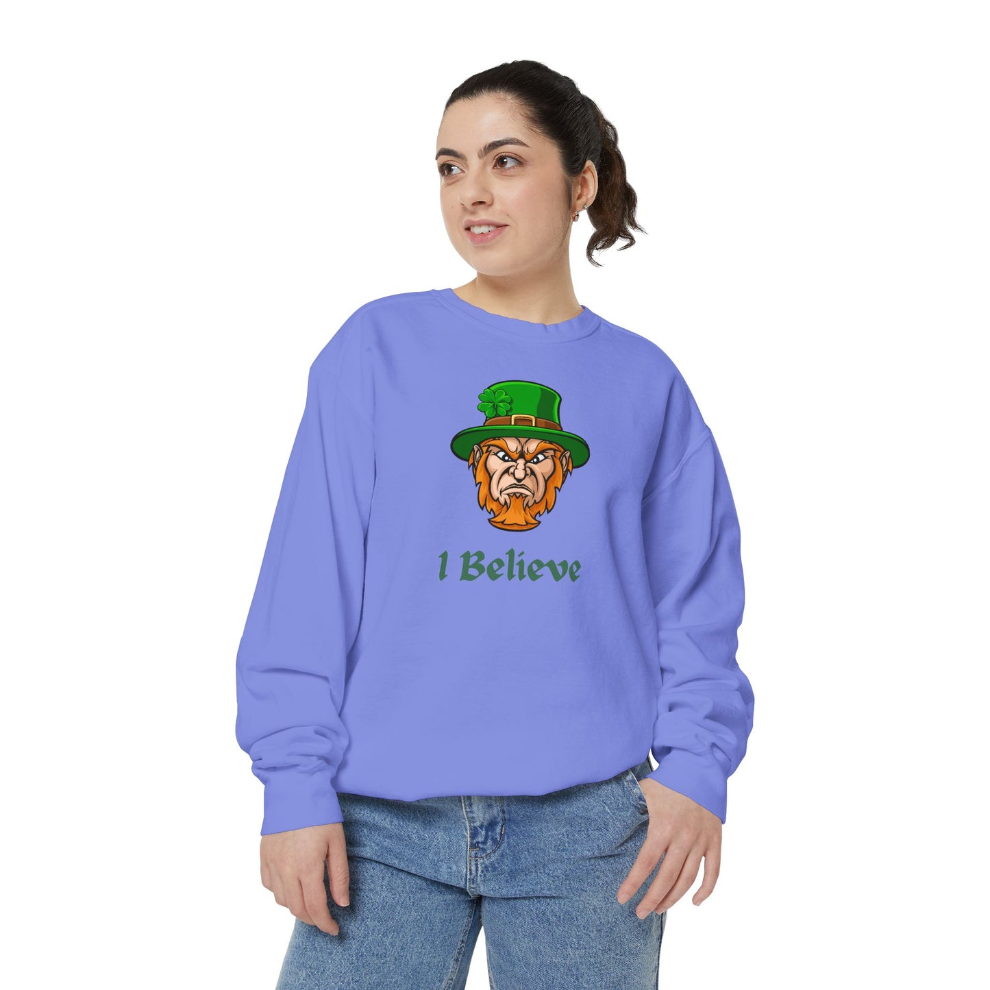 "I Believe" Relaxed Fit Sweatshirt – Bold Leprechaun Graphic