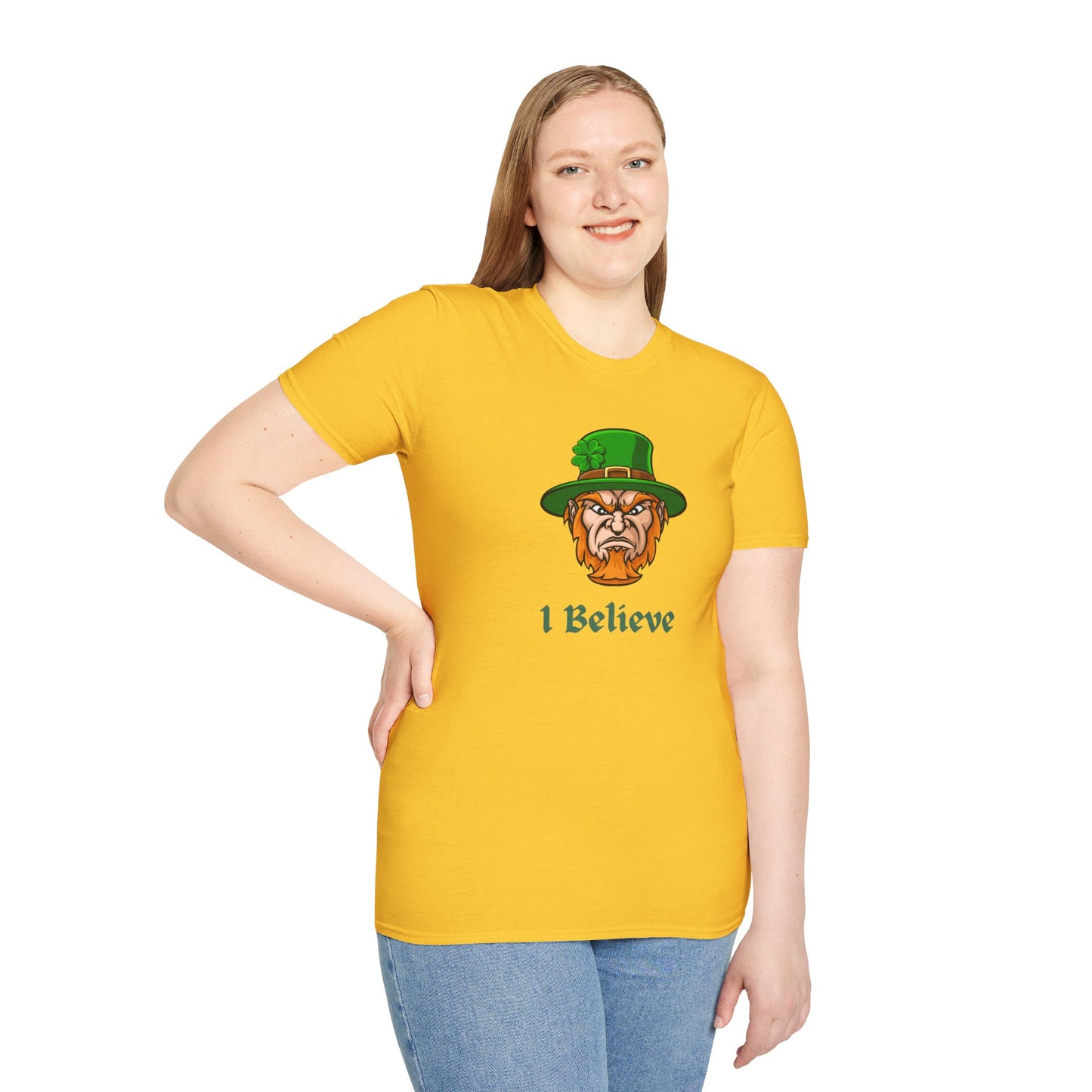 "I Believe" Angry Leprechaun Graphic Tee – Playful Celtic Spirit
