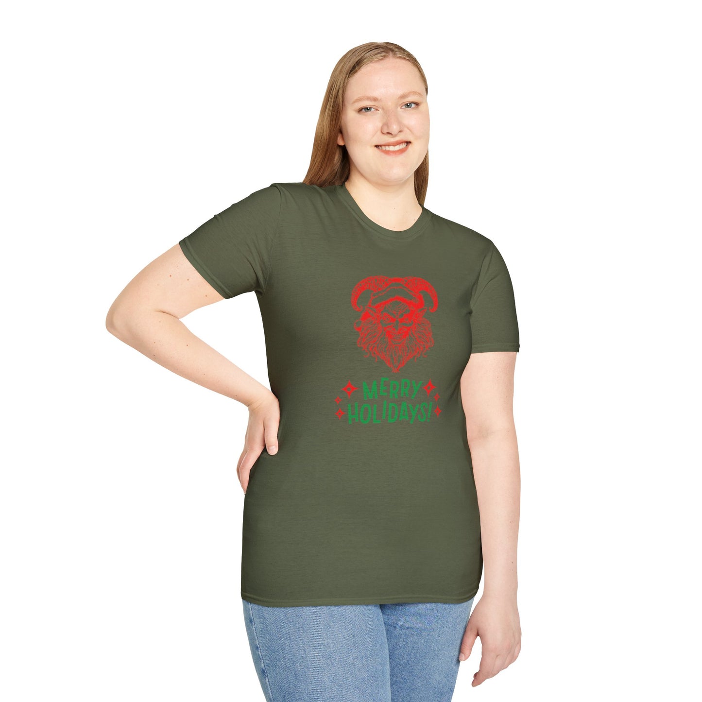 Smiling Krampus "Merry Holidays" Unisex T-Shirt | Ultra-Soft Cotton