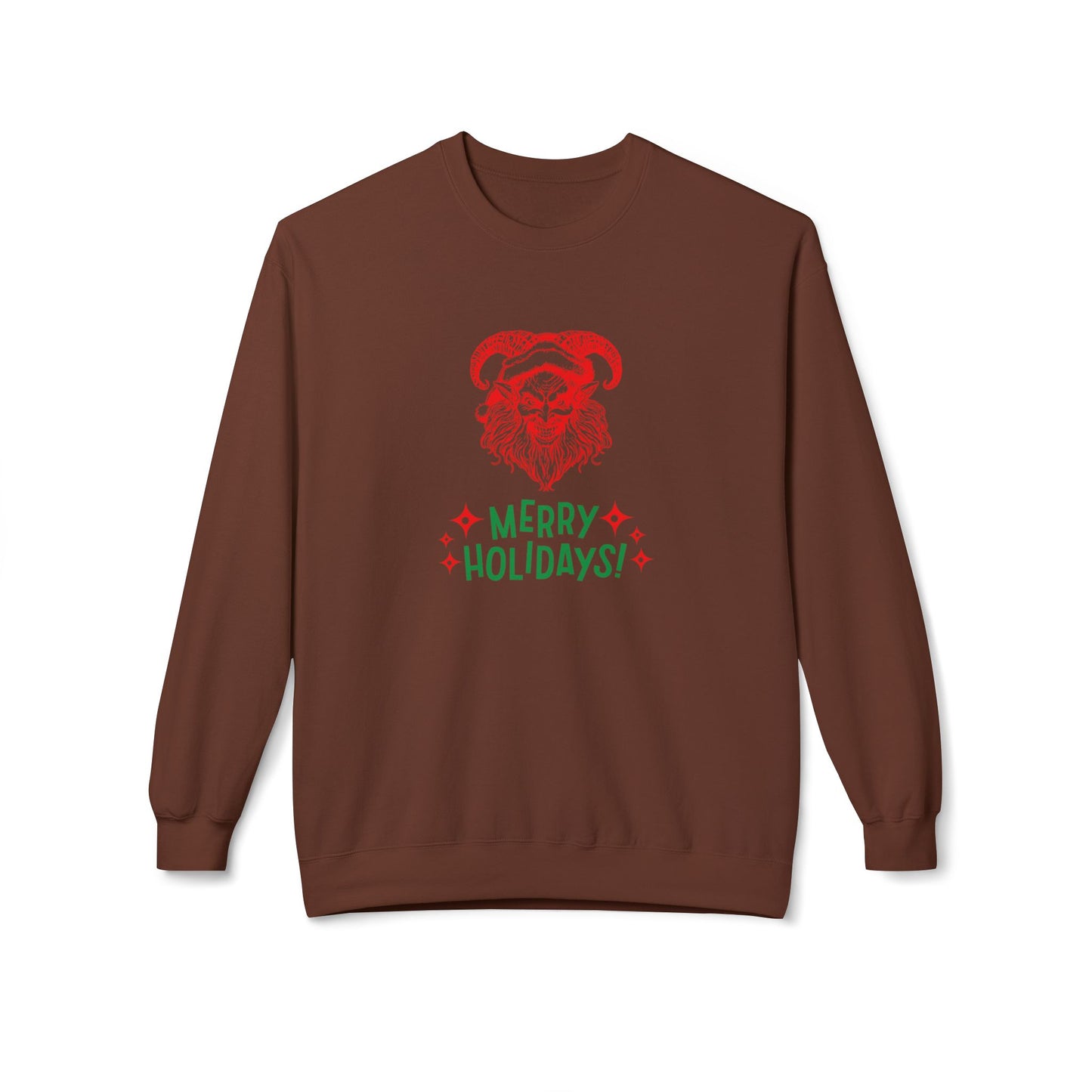 Smiling Krampus "Merry Holidays" Midweight Crewneck Sweatshirt | Cozy Fleece