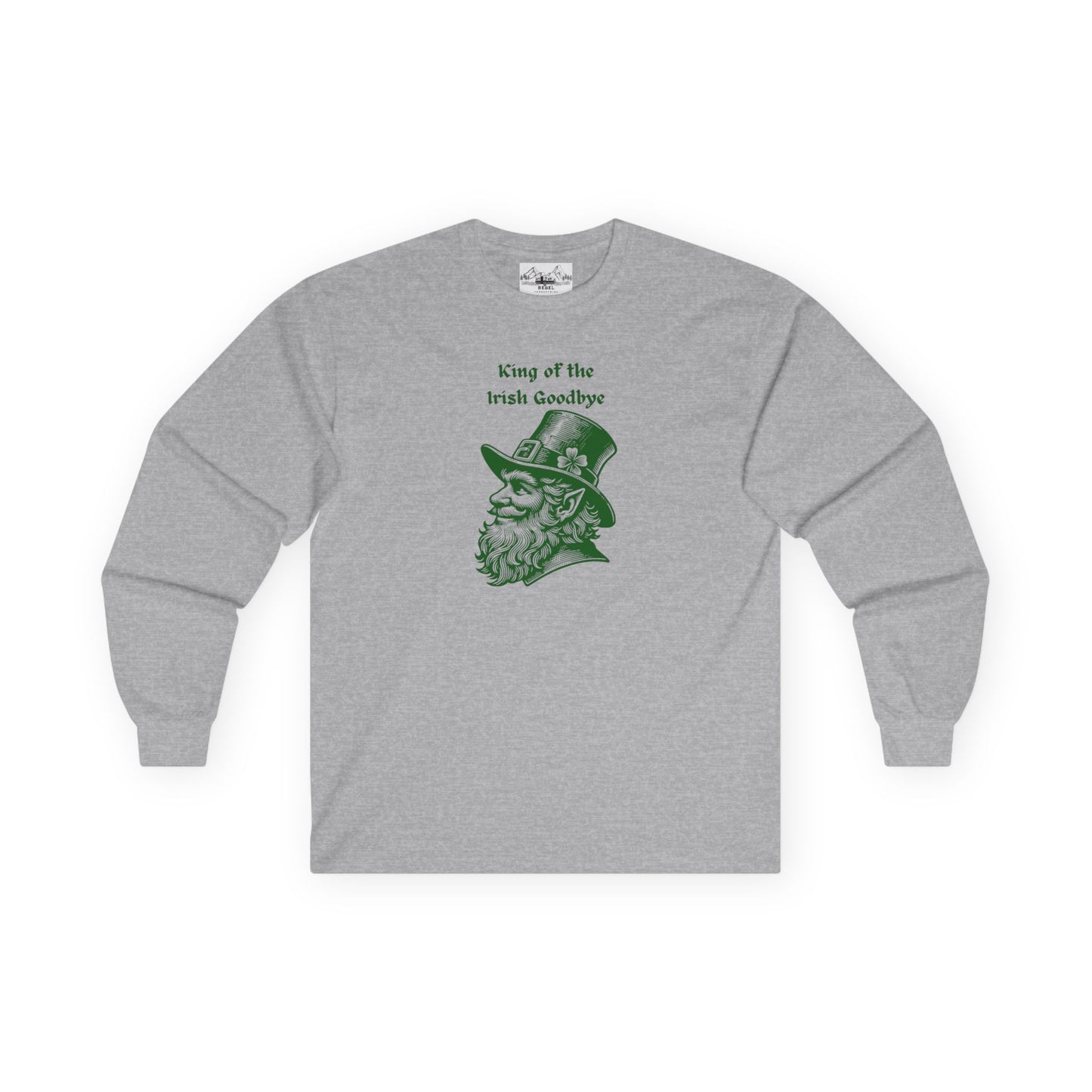 "King of the Irish Goodbye" Long Sleeve Tee – Hand-Drawn Leprechaun Graphic