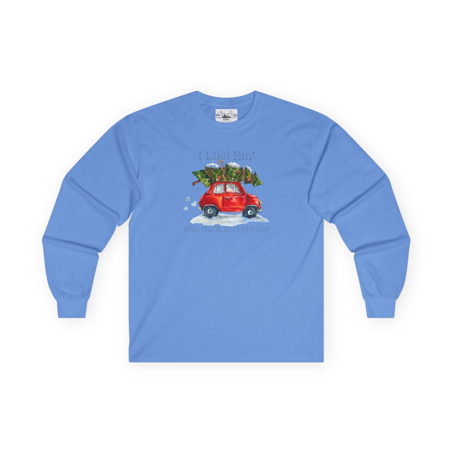 I Like 'Em Real Thick and Sprucy Ultra Cotton Long Sleeve Tee | Watercolor Retro Car & Tree
