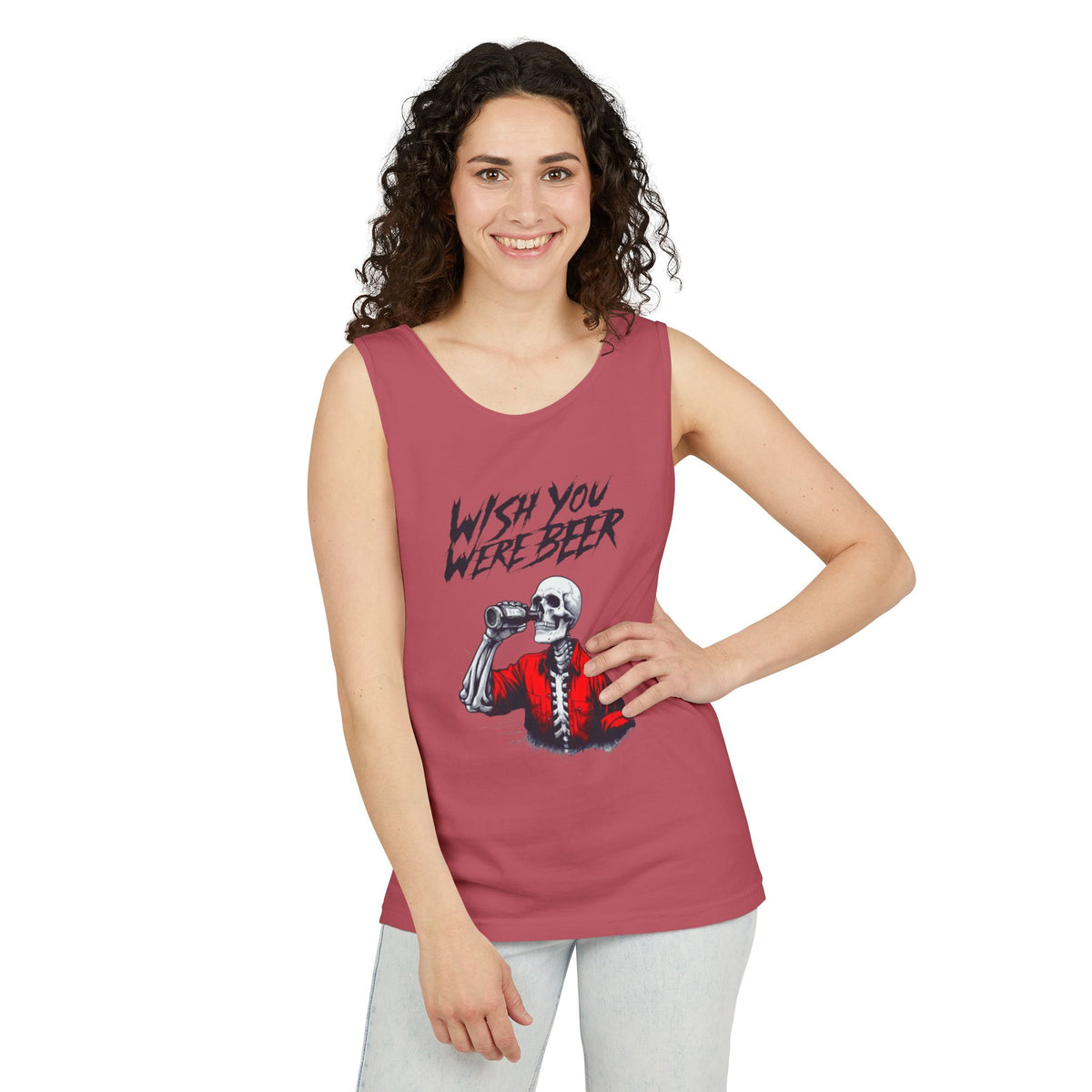 Wish You Were Beer – Funny Skeleton Tank Top