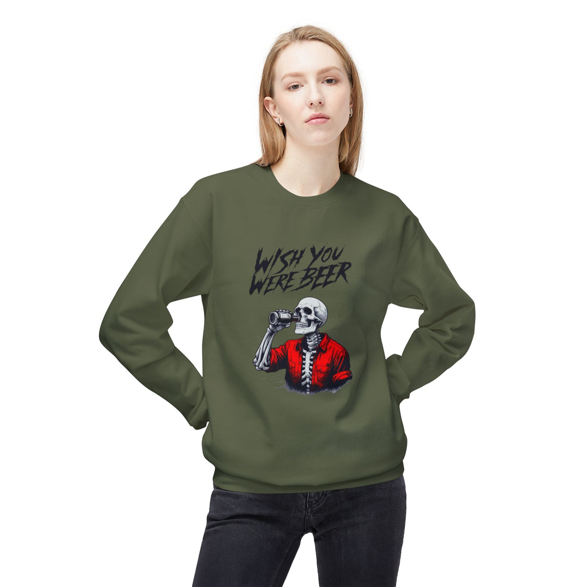 Wish You Were Beer – Skeleton Crewneck Sweatshirt