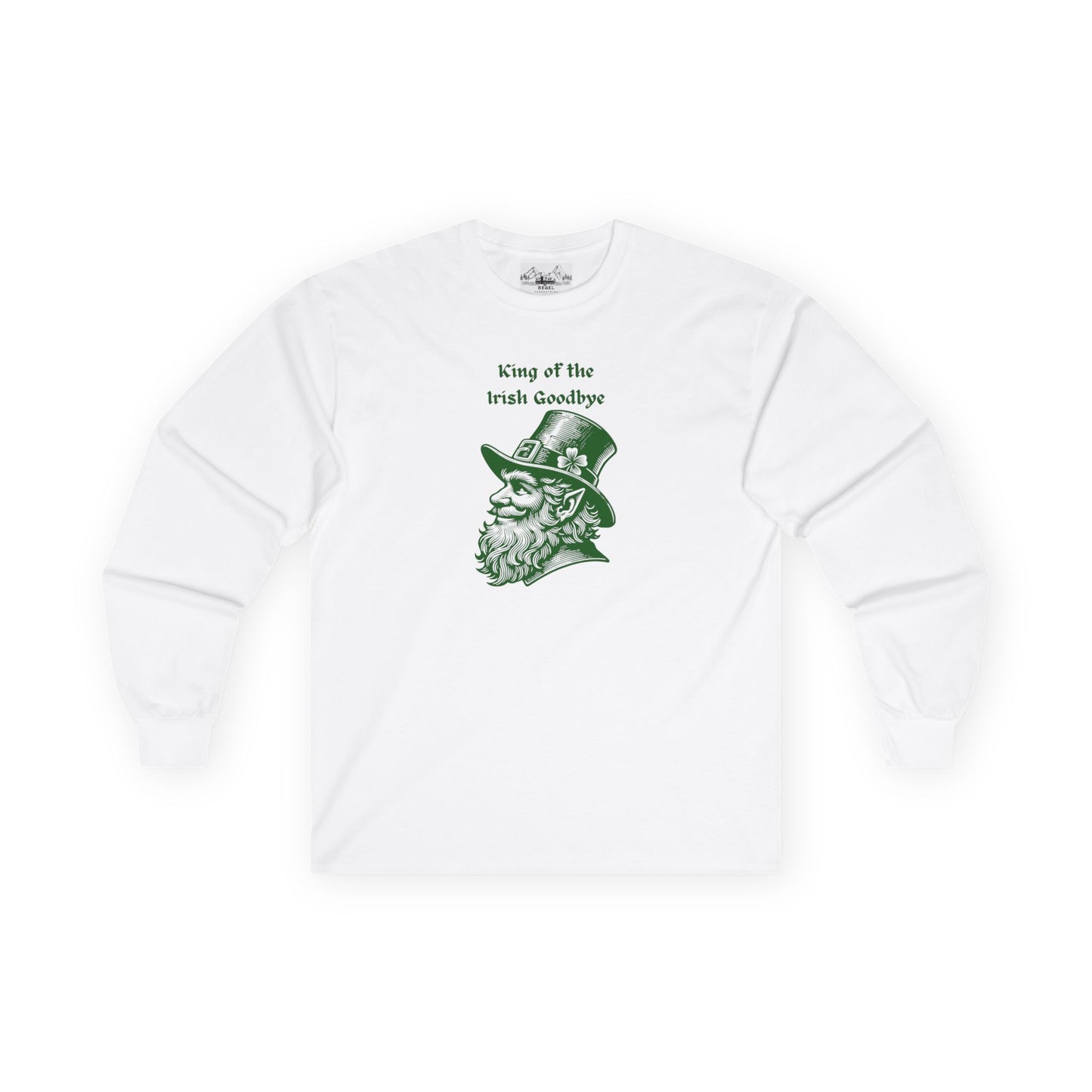 "King of the Irish Goodbye" Long Sleeve Tee – Hand-Drawn Leprechaun Graphic