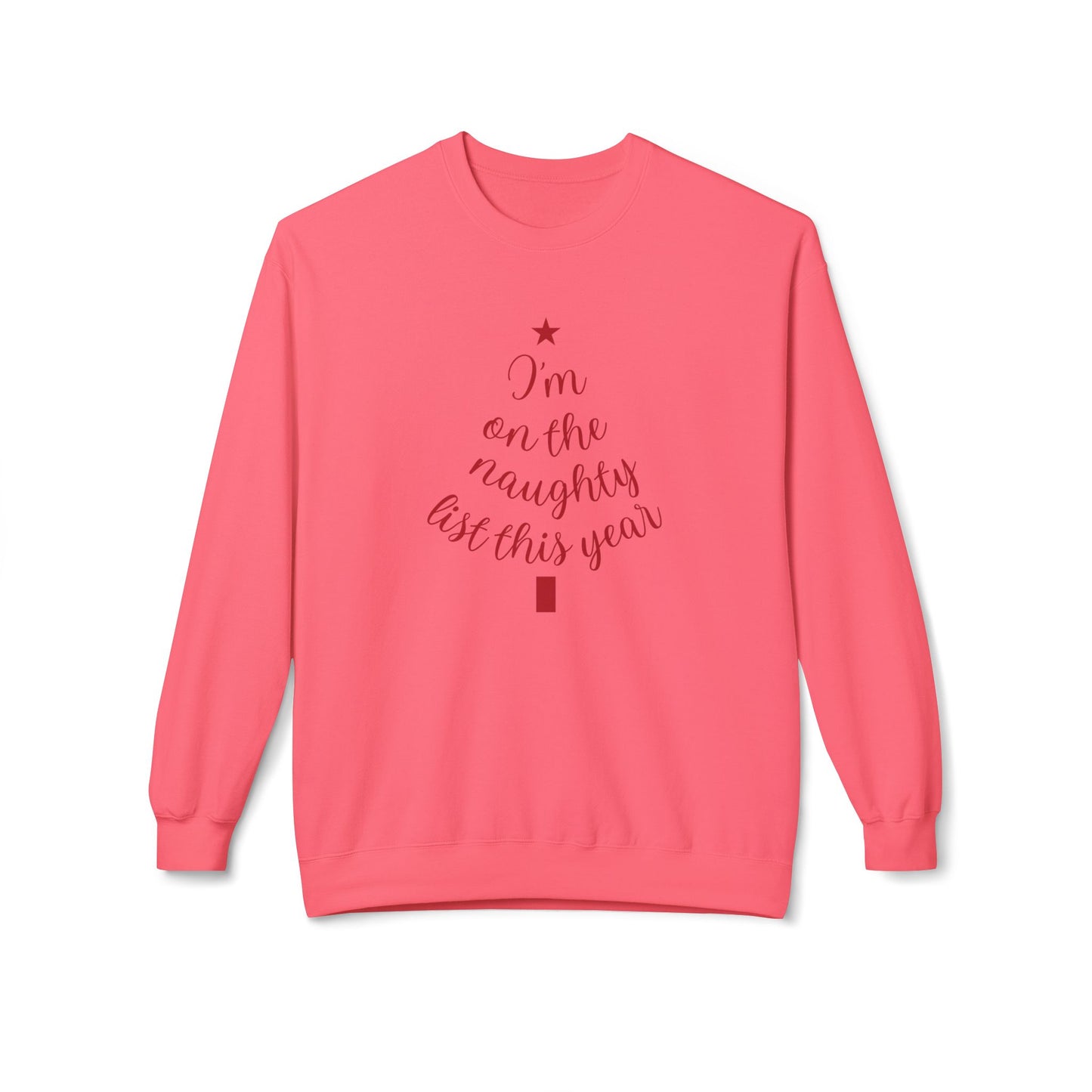 "Naughty List This Year" — Minimalist Tree Script Cozy Crewneck Sweatshirt
