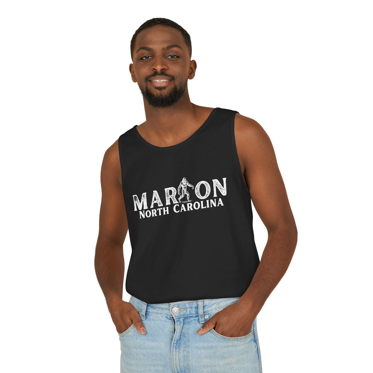 Marion, NC Bigfoot Unisex Garment-Dyed Tank Top | Sasquatch Graphic Tank