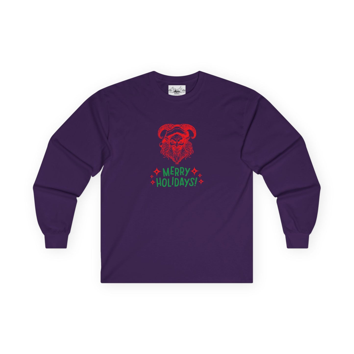 Smiling Krampus "Merry Holidays" Vintage Long Sleeve Tee | Dark Holiday Humor