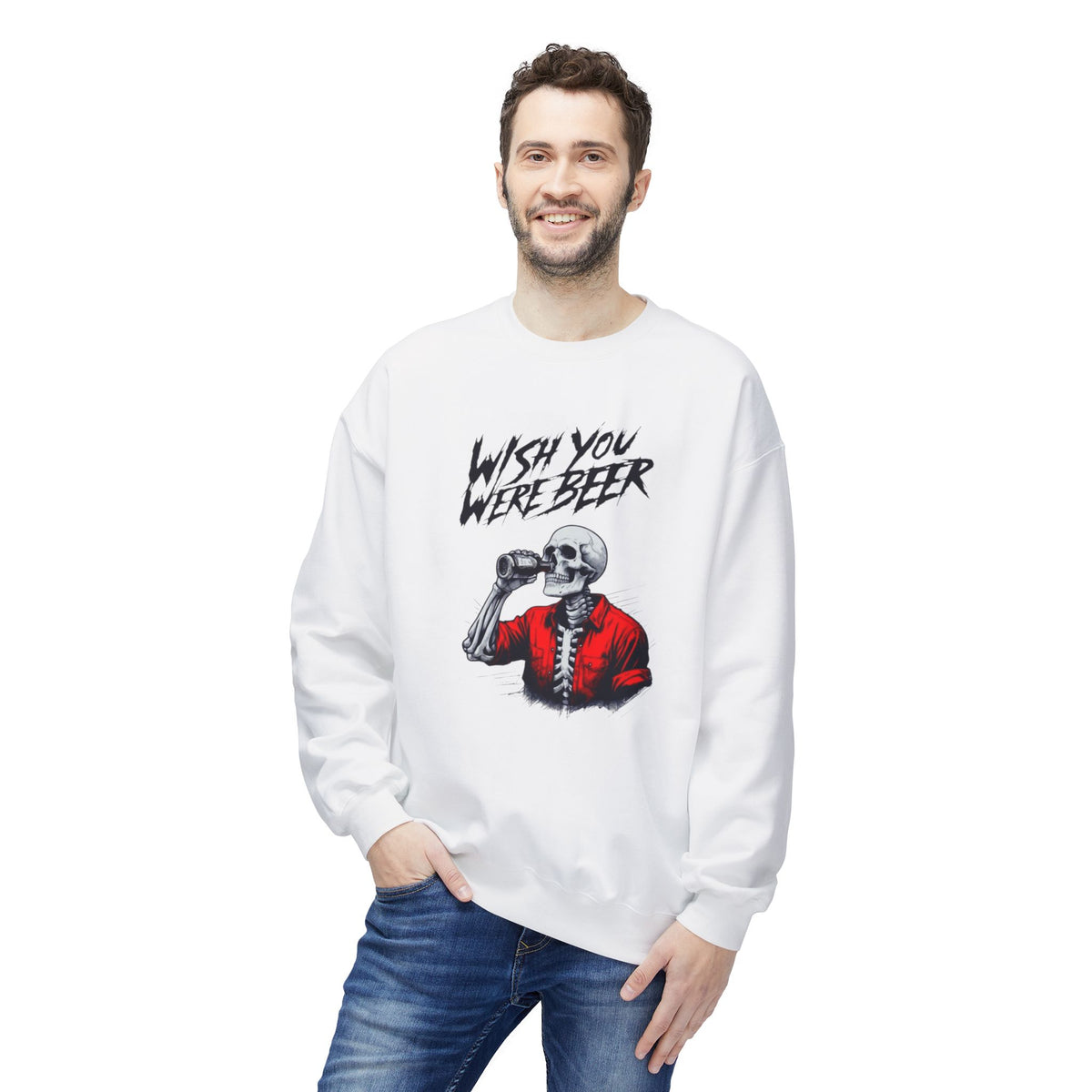 Wish You Were Beer – Skeleton Crewneck Sweatshirt