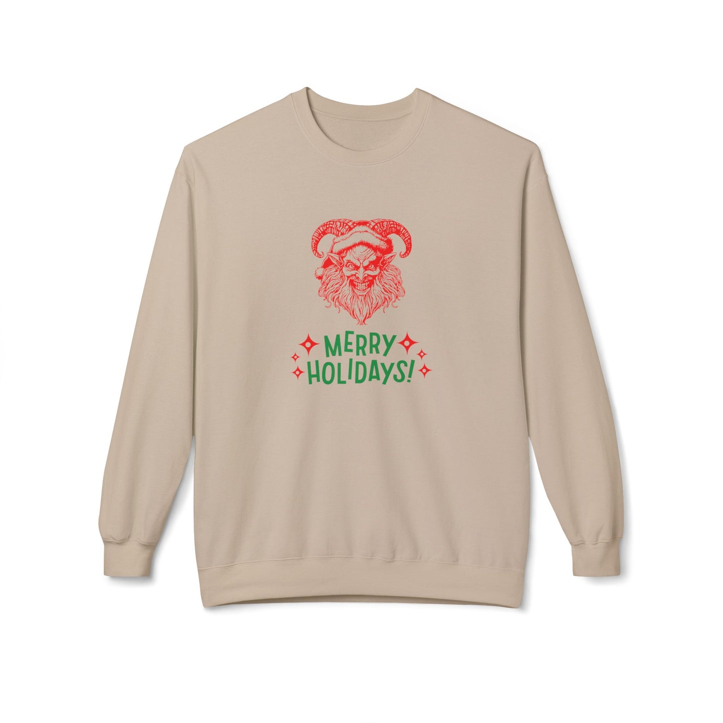 Smiling Krampus "Merry Holidays" Midweight Crewneck Sweatshirt | Cozy Fleece