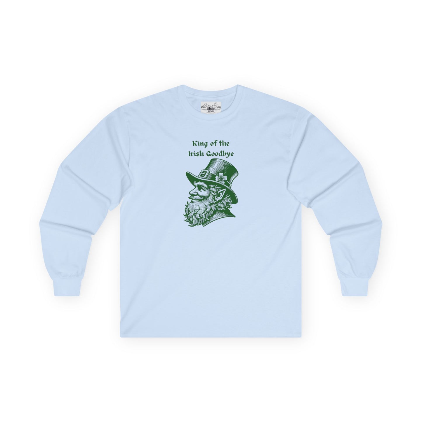 "King of the Irish Goodbye" Long Sleeve Tee – Hand-Drawn Leprechaun Graphic