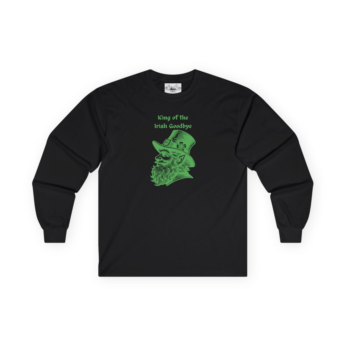 "King of the Irish Goodbye" Long Sleeve Tee – Hand-Drawn Leprechaun Graphic