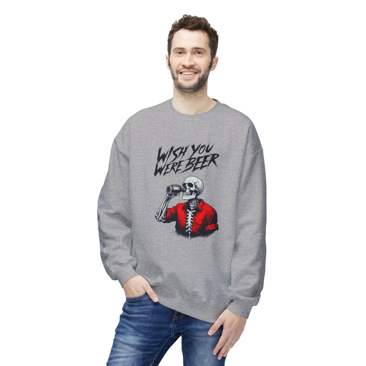 Wish You Were Beer – Skeleton Crewneck Sweatshirt
