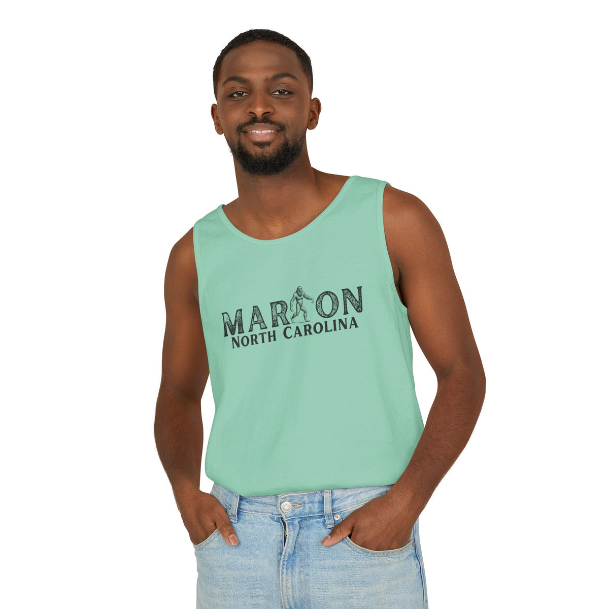 Marion, NC Bigfoot Unisex Garment-Dyed Tank Top | Sasquatch Graphic Tank