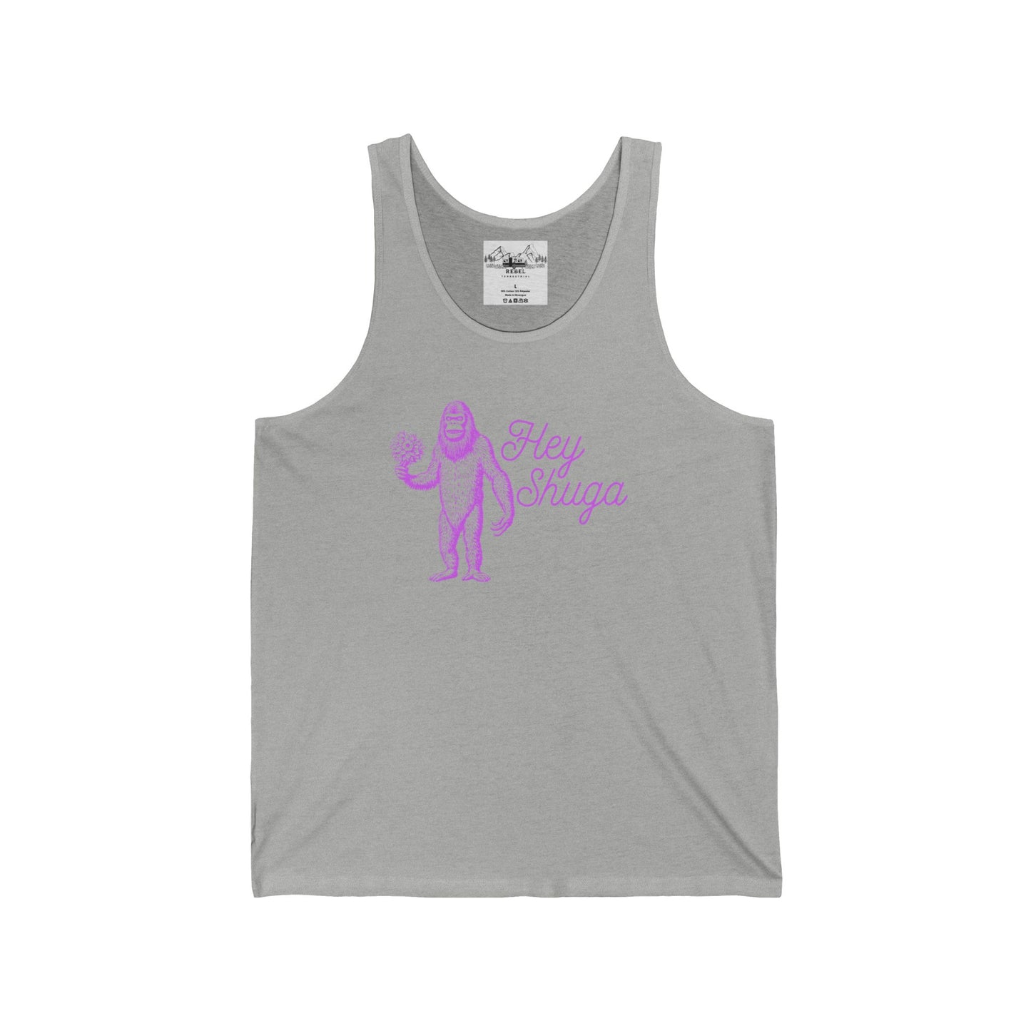 Hey Shuga Unisex Tank Top – Bigfoot with Flowers in Pink