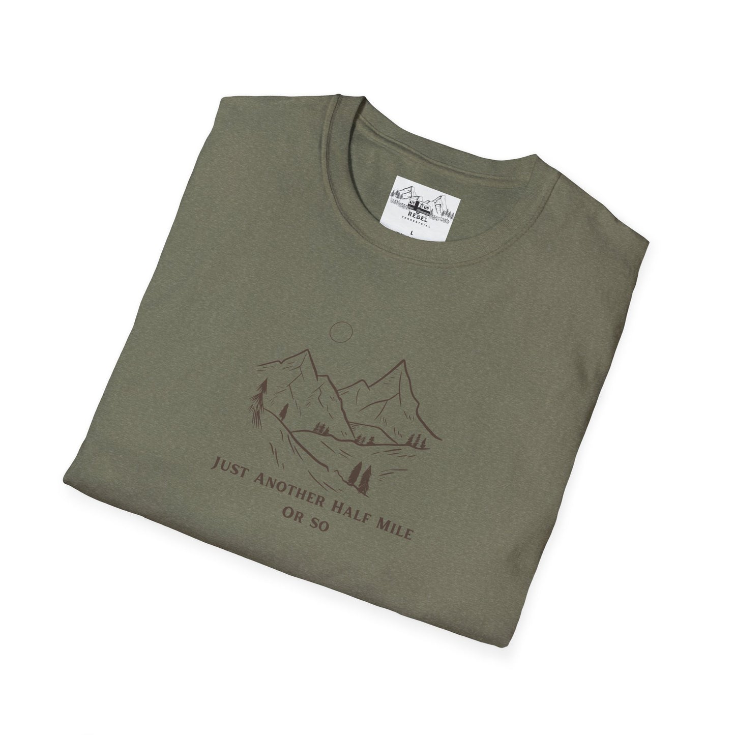Just Another Half Mile or So | Minimalist Mountain Scene Unisex Softstyle T-Shirt