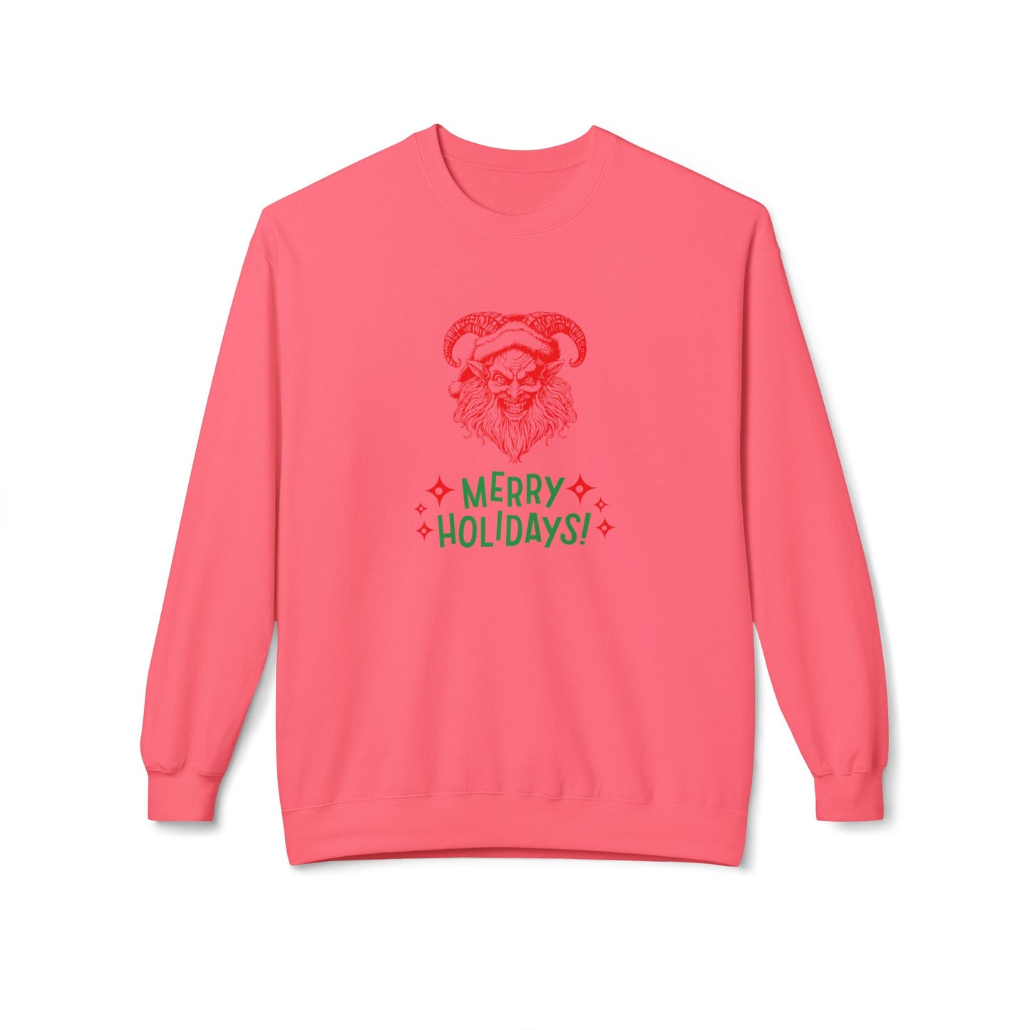 Smiling Krampus "Merry Holidays" Midweight Crewneck Sweatshirt | Cozy Fleece