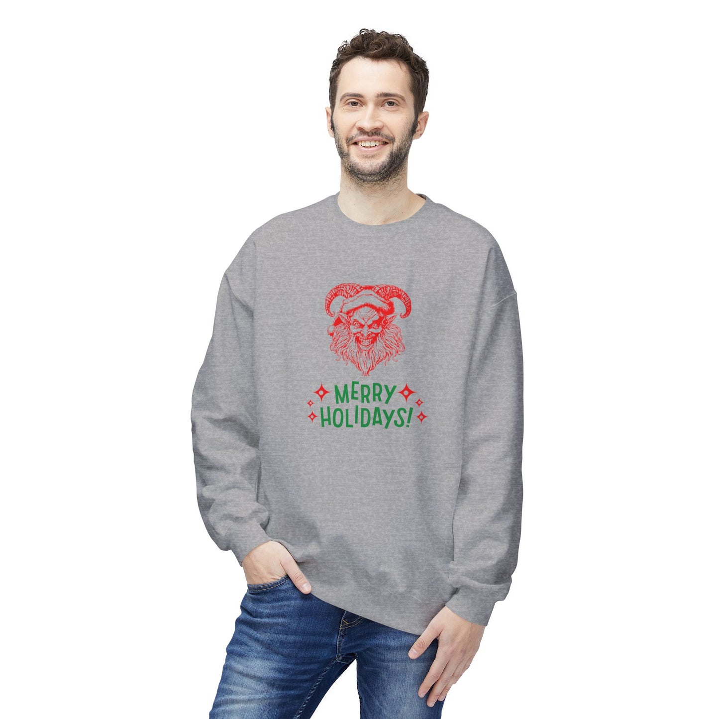 Smiling Krampus "Merry Holidays" Midweight Crewneck Sweatshirt | Cozy Fleece