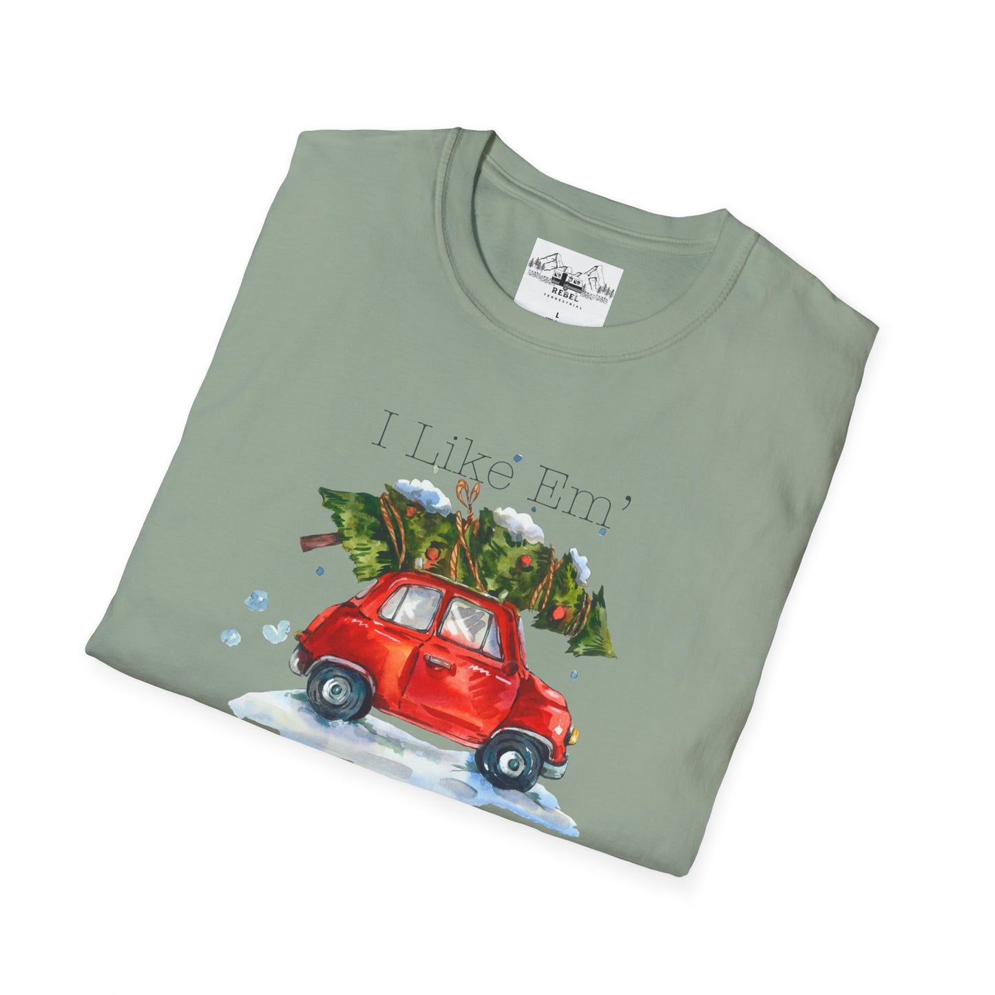 I Like 'Em Real Thick and Sprucy T-Shirt | Watercolor Retro Car & Tree
