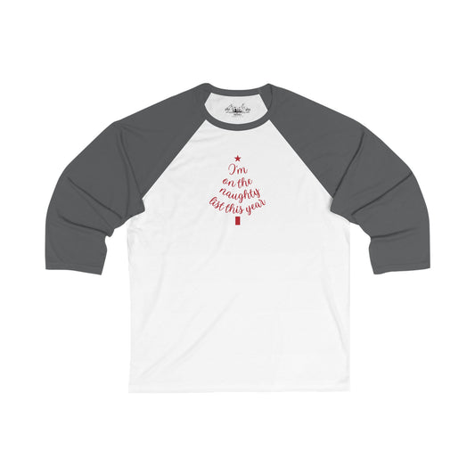 "I'm on the Naughty List" Baseball Tee | Lightweight Script Raglan Shirt