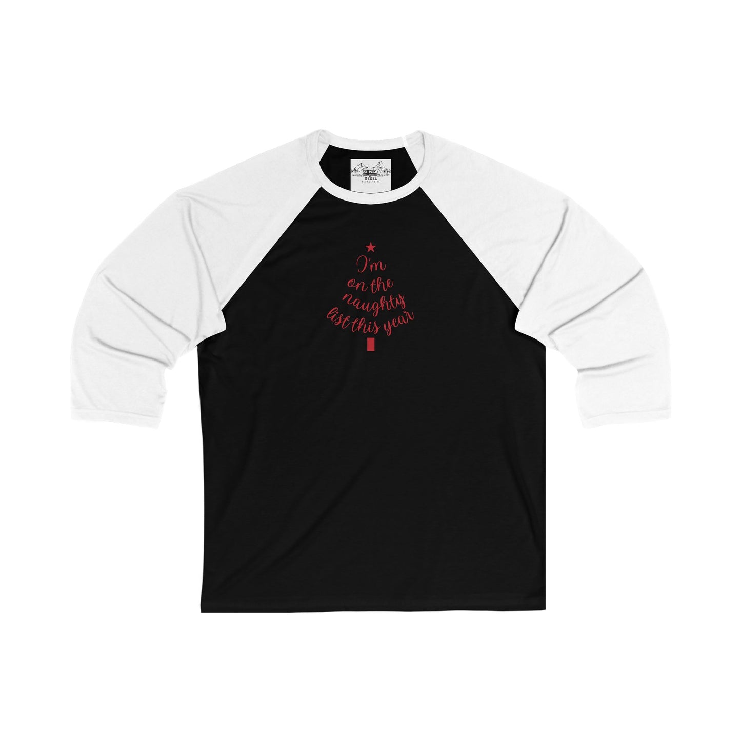 "I'm on the Naughty List" Baseball Tee | Lightweight Script Raglan Shirt
