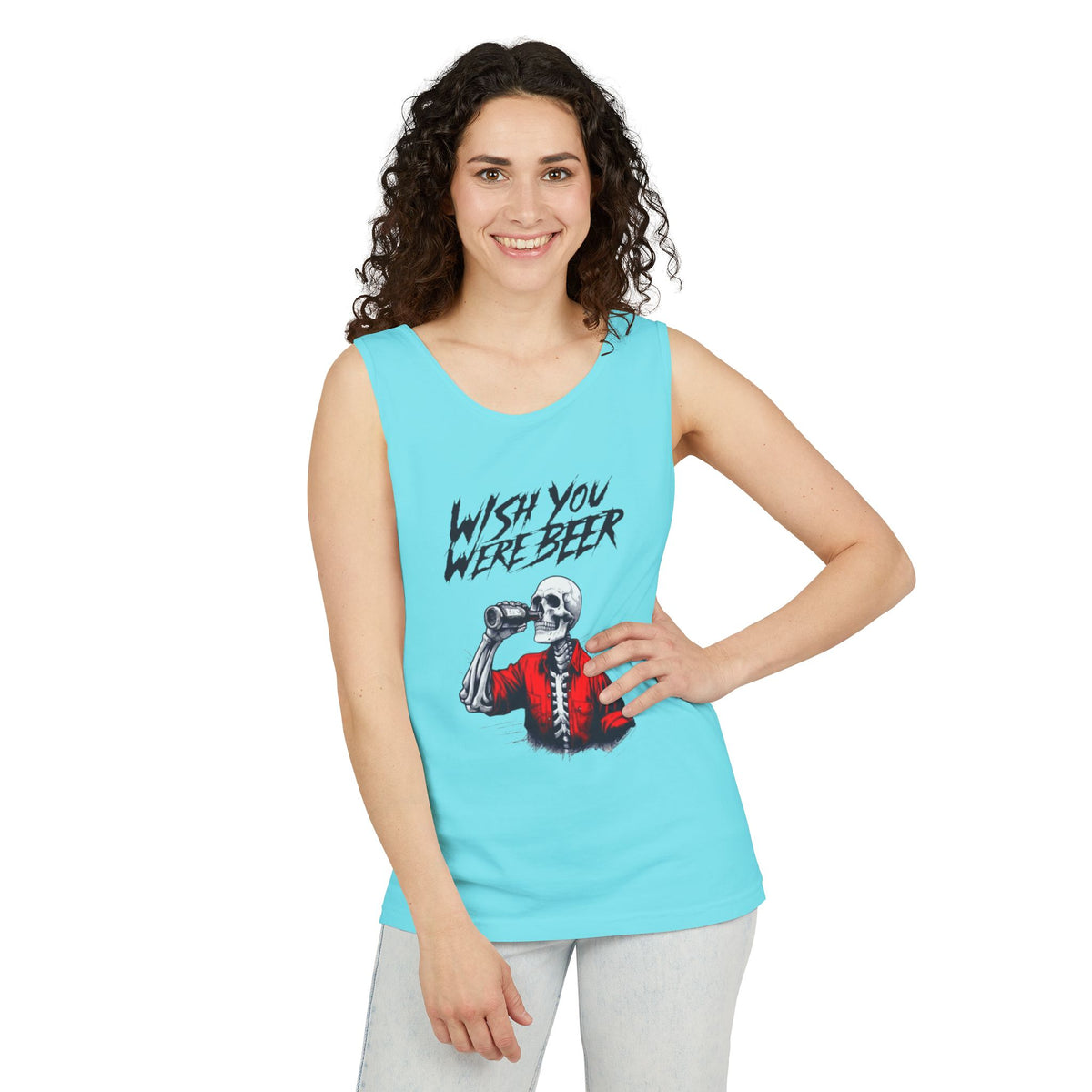 Wish You Were Beer – Funny Skeleton Tank Top