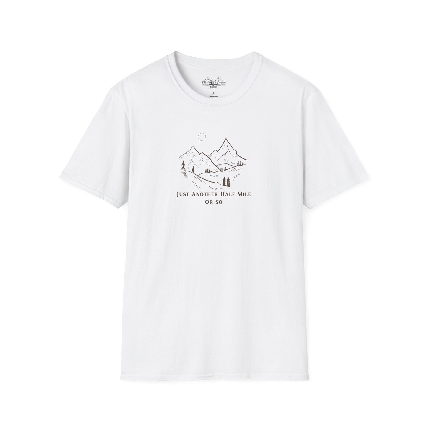 Just Another Half Mile or So | Minimalist Mountain Scene Unisex Softstyle T-Shirt