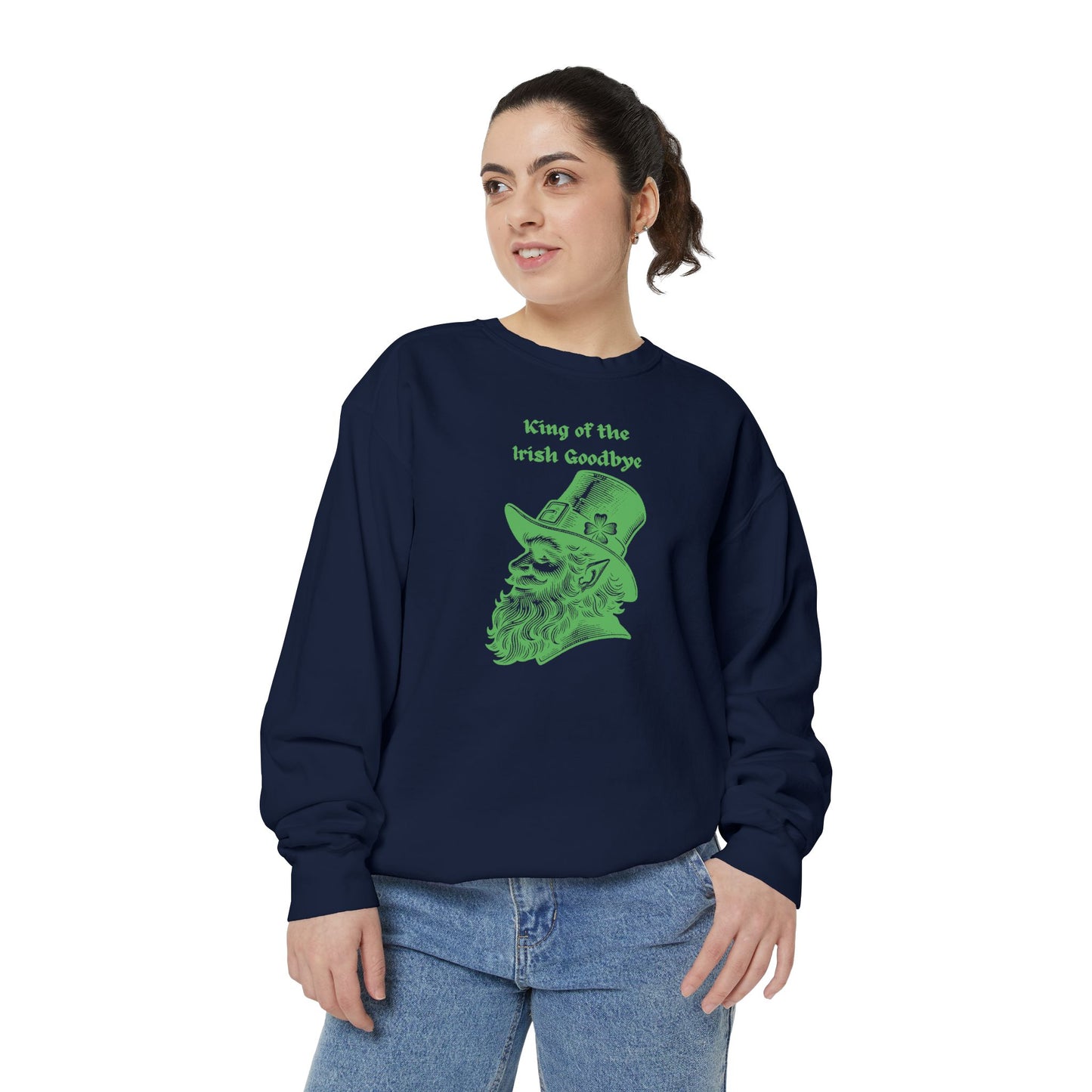 "King of the Irish Goodbye" Relaxed Fit Sweatshirt – Vintage Green Graphic