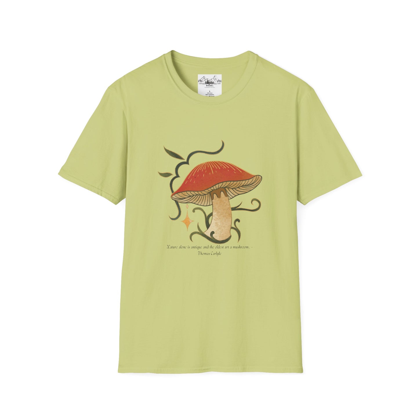 Nature Alone Is Antique – Old World Mushroom Unisex Softstyle T-Shirt | Thomas Carlyle Quote