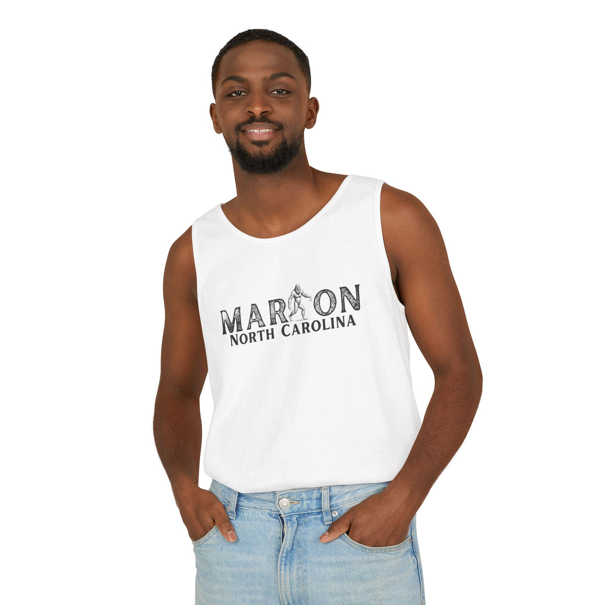 Marion, NC Bigfoot Unisex Garment-Dyed Tank Top | Sasquatch Graphic Tank