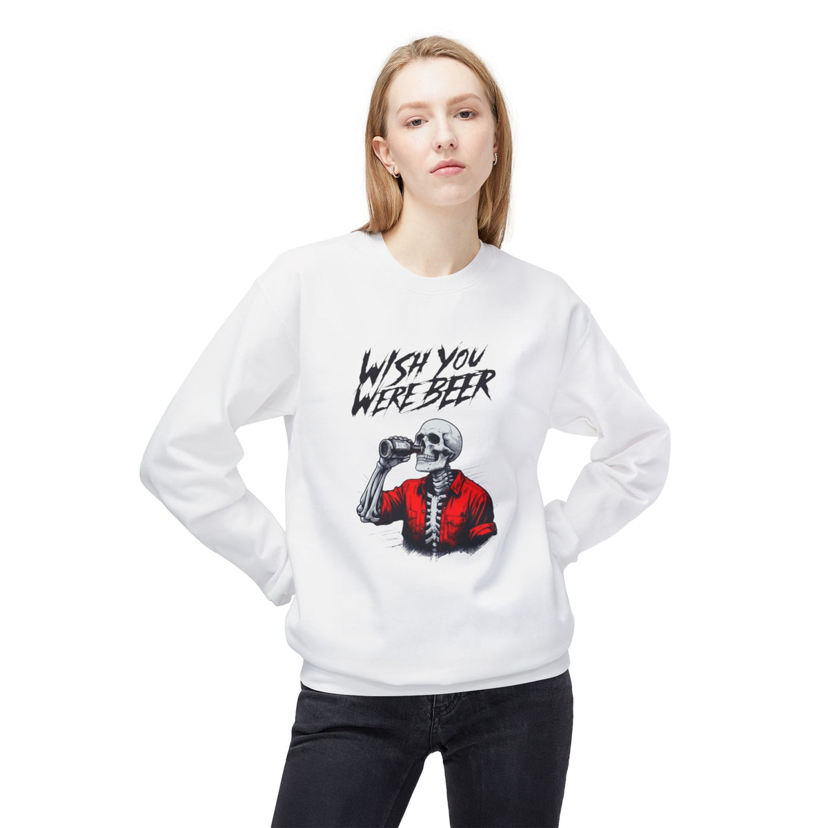 Wish You Were Beer – Skeleton Crewneck Sweatshirt