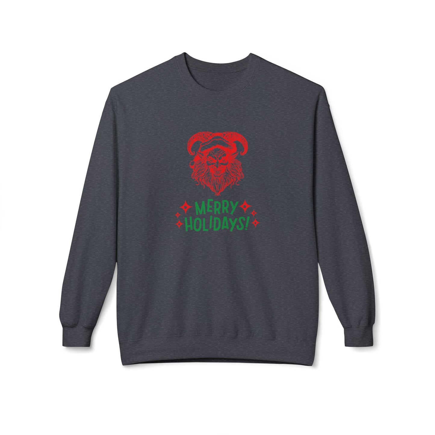 Smiling Krampus "Merry Holidays" Midweight Crewneck Sweatshirt | Cozy Fleece