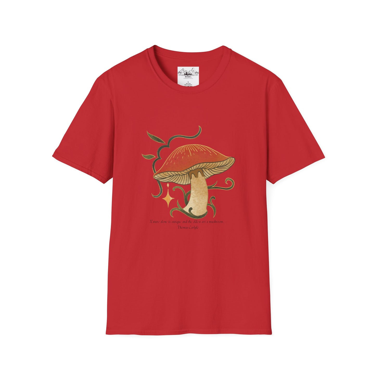 Nature Alone Is Antique – Old World Mushroom Unisex Softstyle T-Shirt | Thomas Carlyle Quote