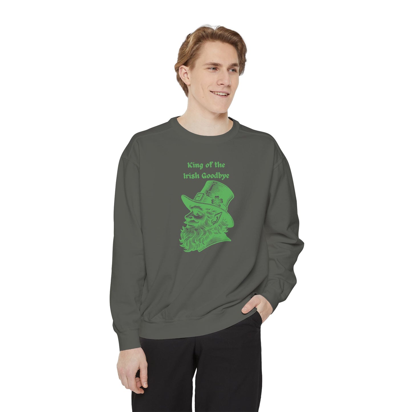 "King of the Irish Goodbye" Relaxed Fit Sweatshirt – Vintage Green Graphic