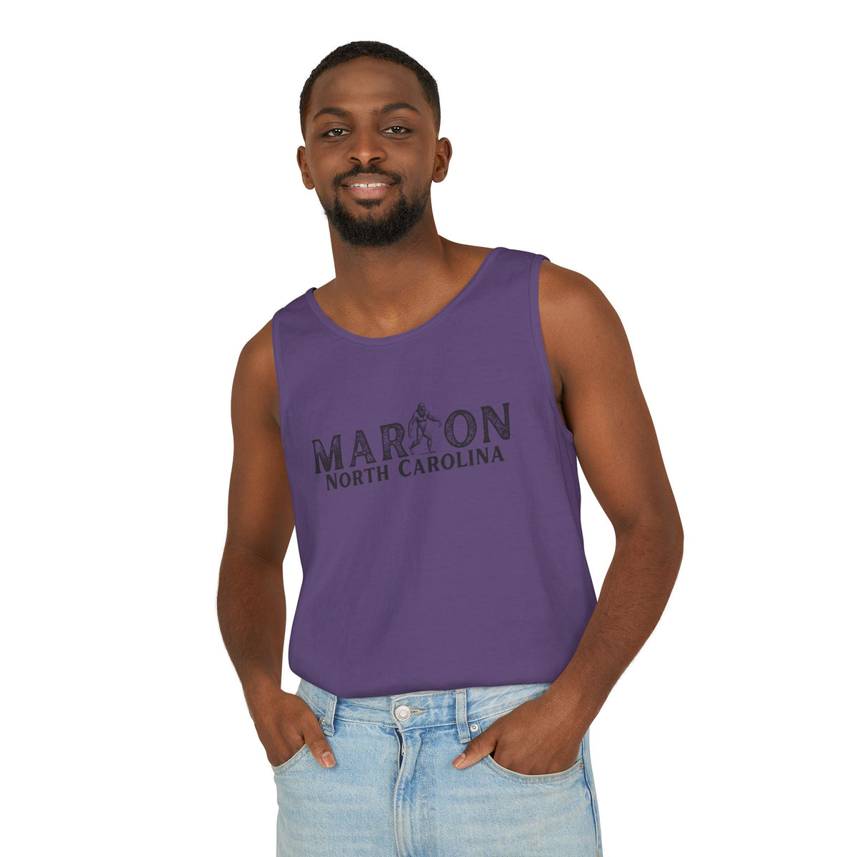 Marion, NC Bigfoot Unisex Garment-Dyed Tank Top | Sasquatch Graphic Tank