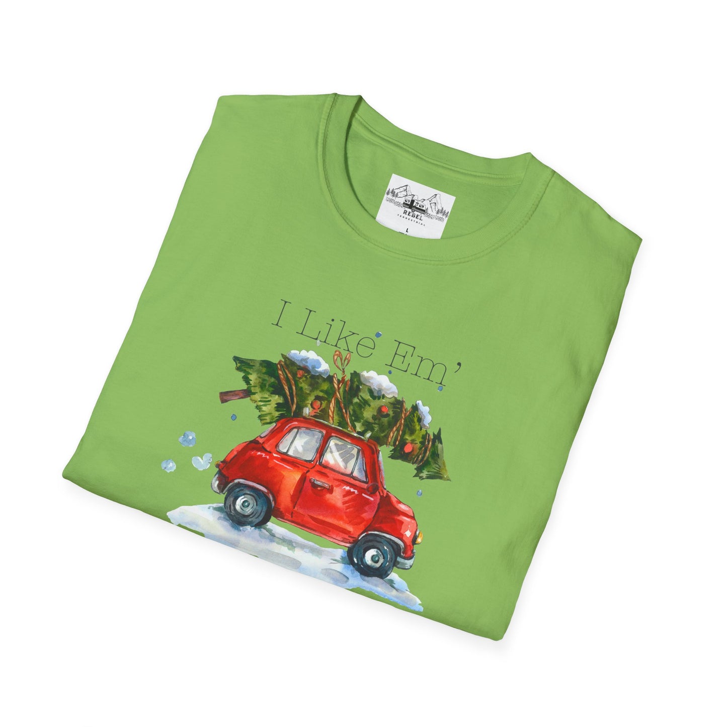 I Like 'Em Real Thick and Sprucy T-Shirt | Watercolor Retro Car & Tree
