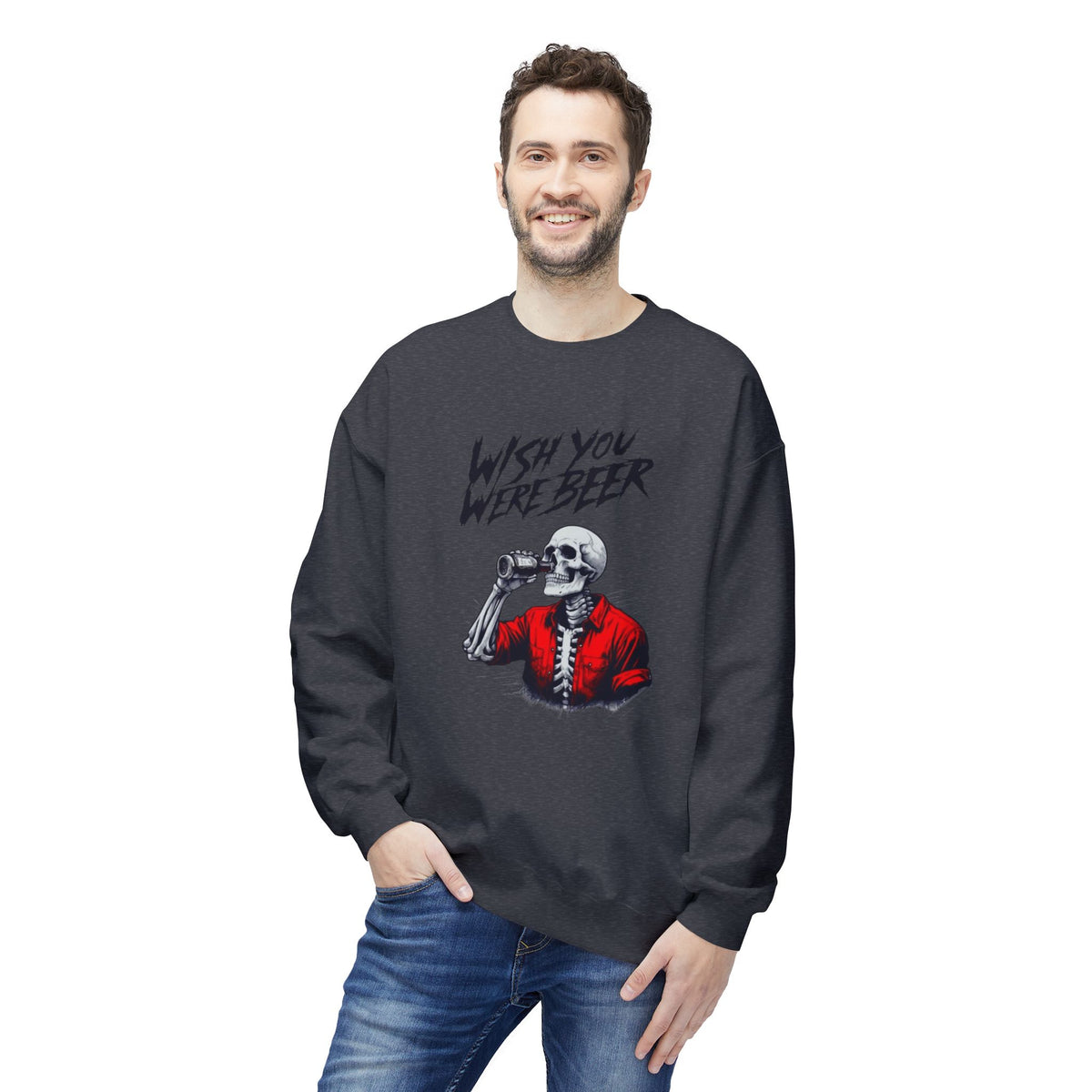 Wish You Were Beer – Skeleton Crewneck Sweatshirt