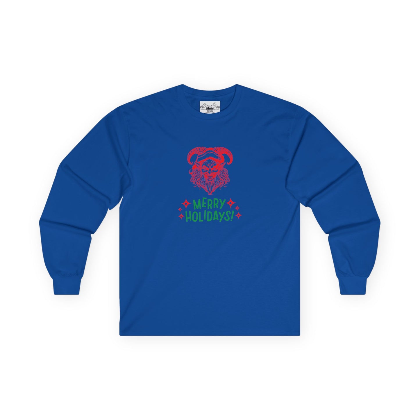 Smiling Krampus "Merry Holidays" Vintage Long Sleeve Tee | Dark Holiday Humor