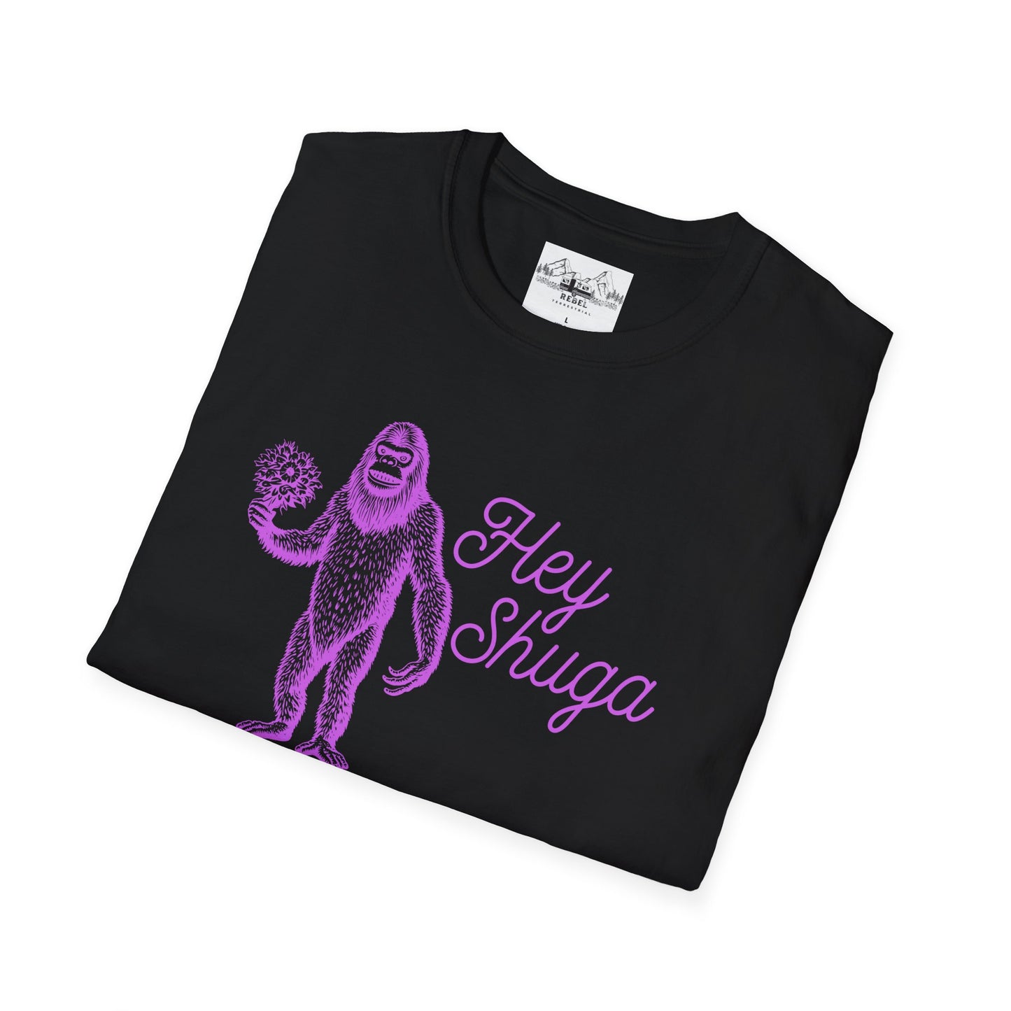 Hey Shuga Bigfoot T-Shirt – Unisex Softstyle Tee in Lurid Pink