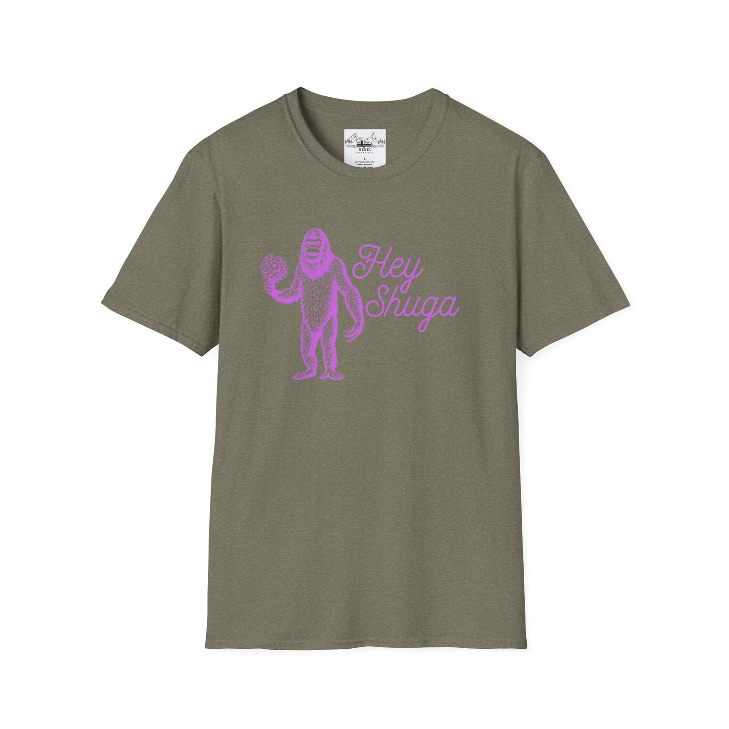 Hey Shuga Bigfoot T-Shirt – Unisex Softstyle Tee in Lurid Pink
